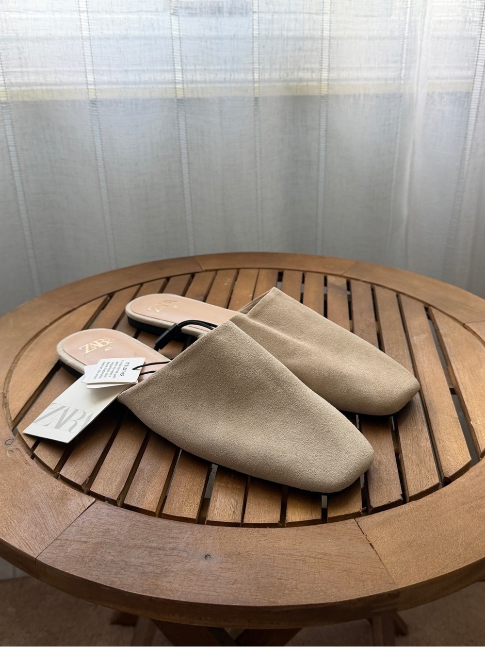Zara Beige Square-Toe Slip-On leather beige flats Size 9